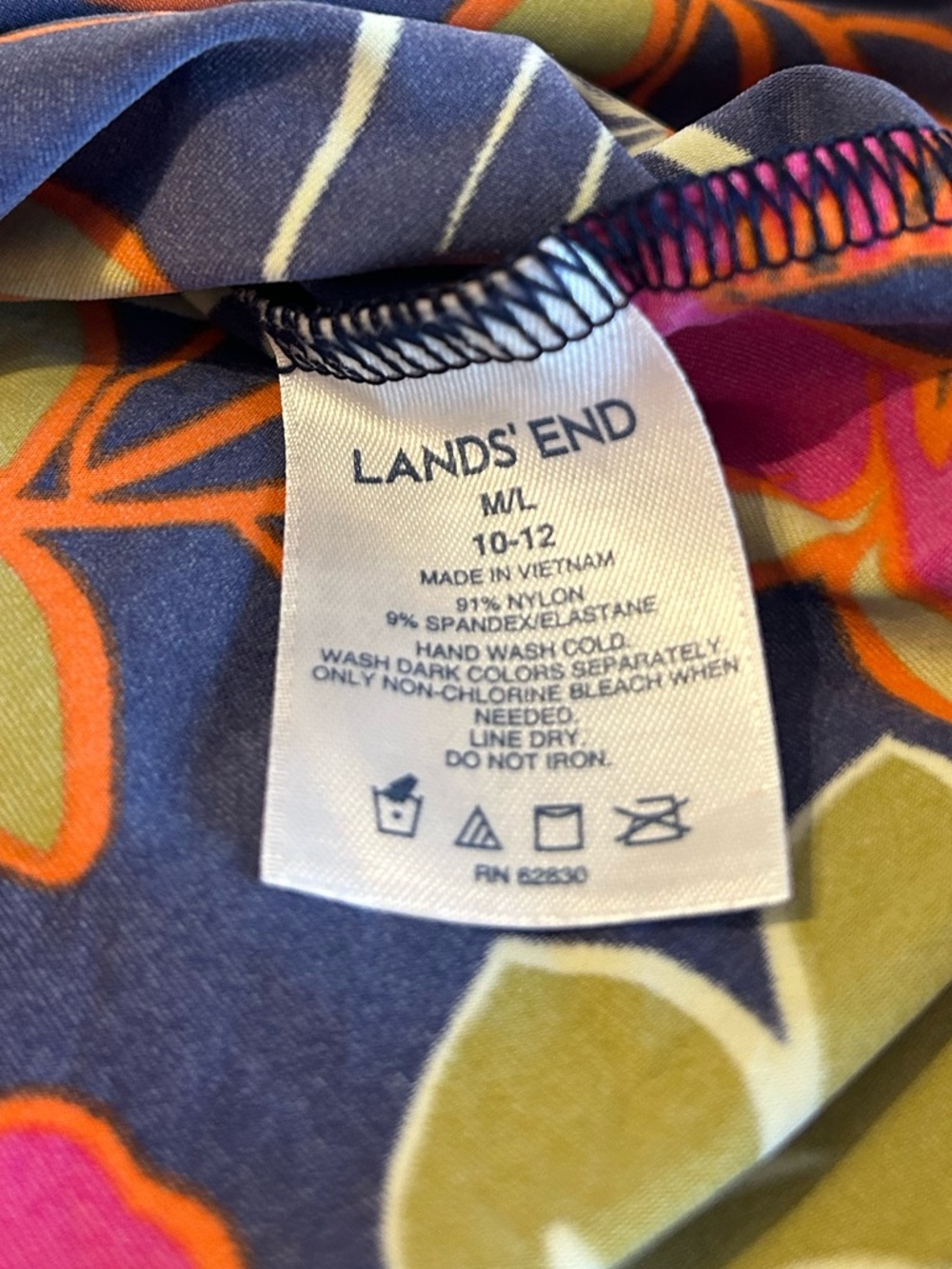 Land’s End Long Sleeve Rash Guard Navy Blue Floral Women Size M 10-12 - Picture 5 of 6